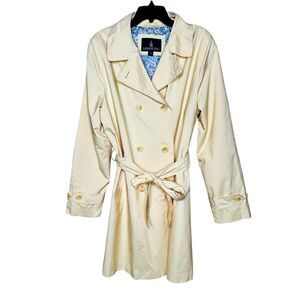 LONDON FOG XL Trench Coat Butter Yellow Double Breasted Belted‎ Pockets Lined